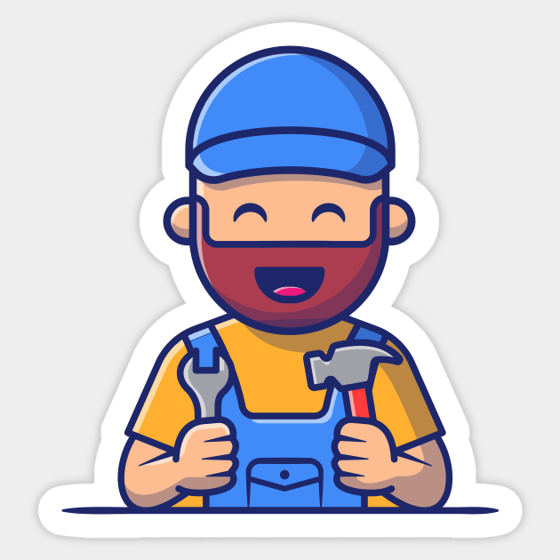 Handyman Holding Hammer And Wrench Sticker by Catalyst Labs